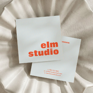 Soft Blue Orange Striped Bold Square Colourful Fun Business Card