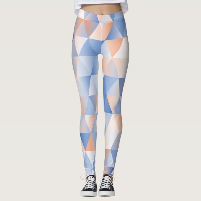 Soft Blue Orange Triangles Leggings (Front)