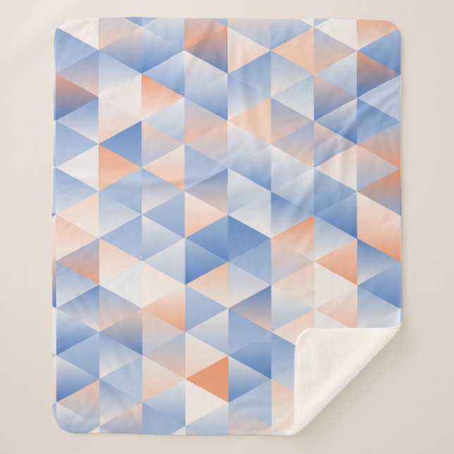Soft Blue Orange Triangles Sherpa Blanket (Front)