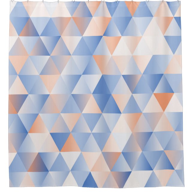Soft Blue Orange Triangles Shower Curtain (Front)
