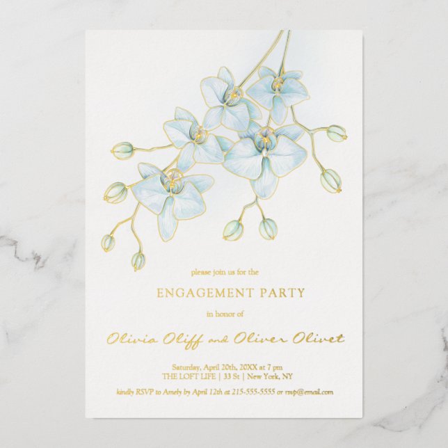 Soft Blue Orchid Engagement Party Invitation (Front)