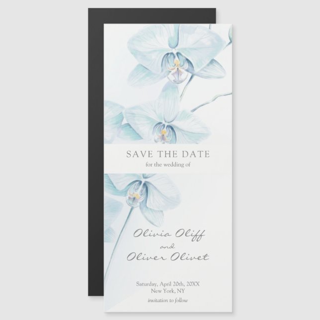 Soft Blue Orchid Save the Date Magnetic Invitation (Front/Back)