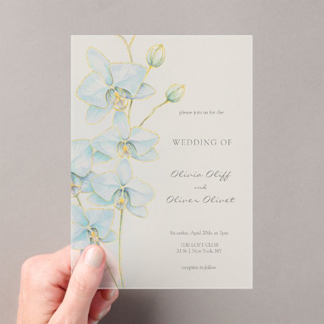 Soft Blue Orchid Wedding Acrylic Invitations (Insitu (Handheld))