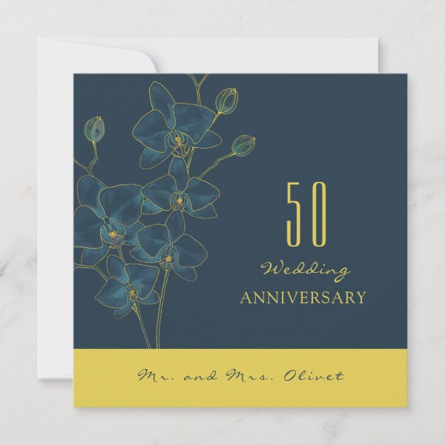 Soft Blue Orchid Wedding Anniversary 50 Years Invitation (Front)