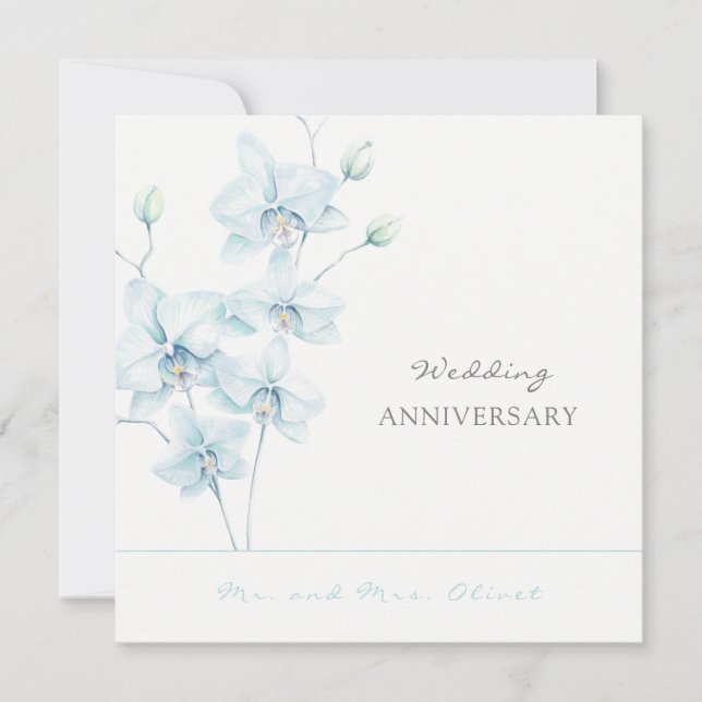 Soft Blue Orchid Wedding Anniversary Any Years Invitation (Front)
