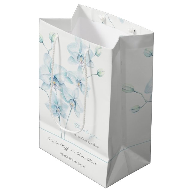 Soft Blue Orchid Wedding Medium Gift Bag (Front Angled)