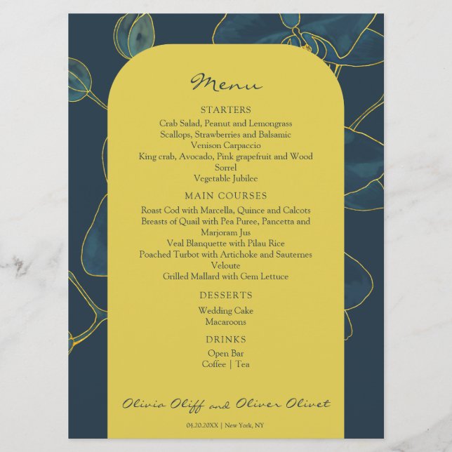 Soft Blue Orchid Wedding Menu (Front)
