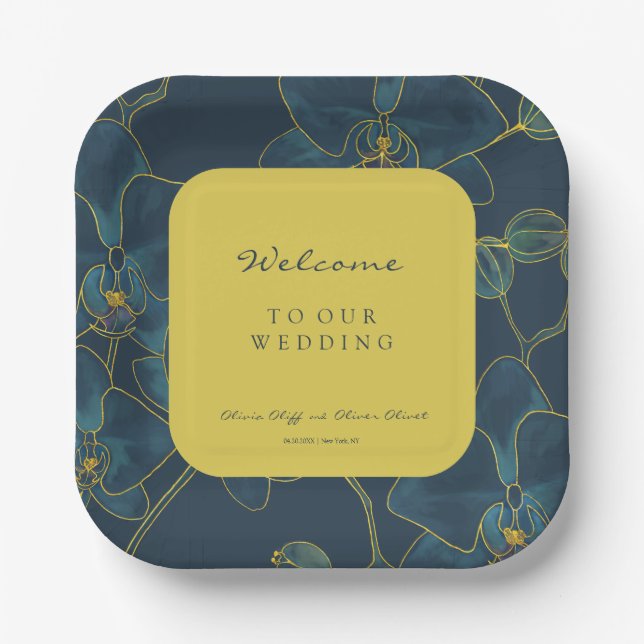 Soft Blue Orchid Wedding Welcome Paper Plate (Front)