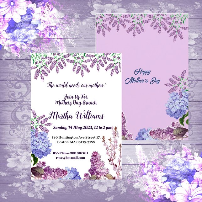 Soft Blue Pastel Bud Lilac Hydrangea Mother's Day  Invitation (Soft Blue Pastel Bud Lilac Hydrangea Mother's Day Invitation)
