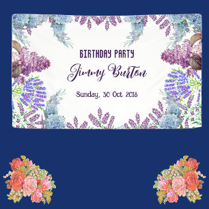 Soft Blue Pastel Hydrangeas Purple Lilac Birthday Banner