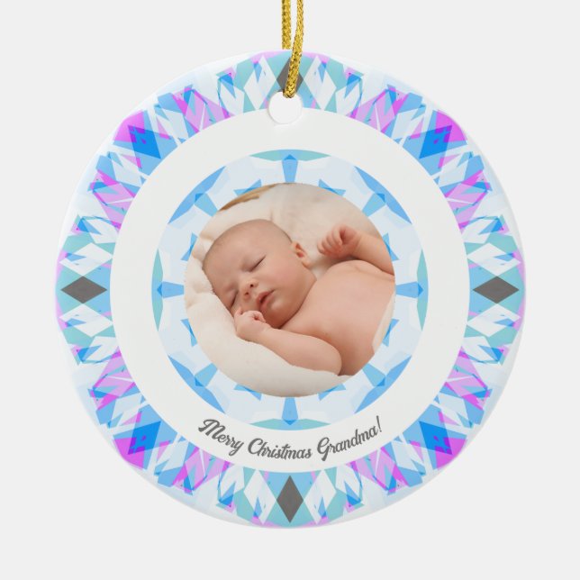 Soft Blue Pastels Custom Christmas Photo Picture Ceramic Ornament (Front)