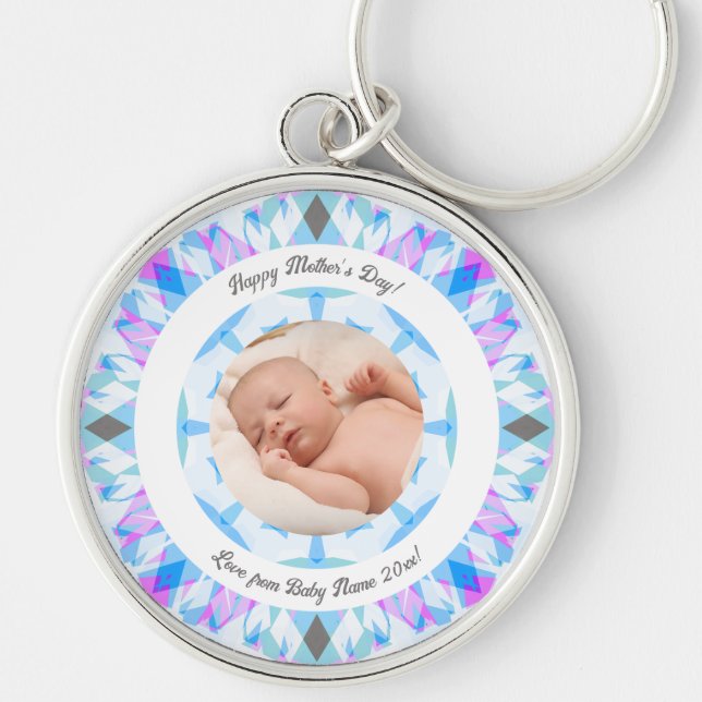 Soft Blue Pastels Custom Mother’s Day Photo Gift Key Ring (Front)