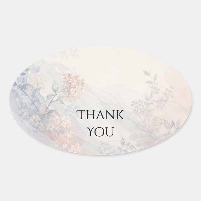 Soft Blue Peach Watercolor Floral Wedding Sticker (Front)