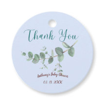 Soft Blue Personalised Botanical Favour Tag