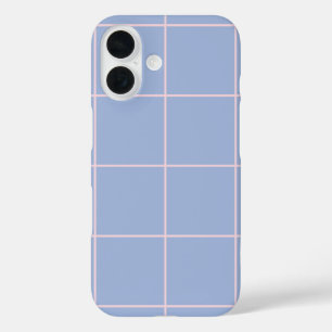 Soft Blue & Pink Grid Pattern iPhone 16 Case