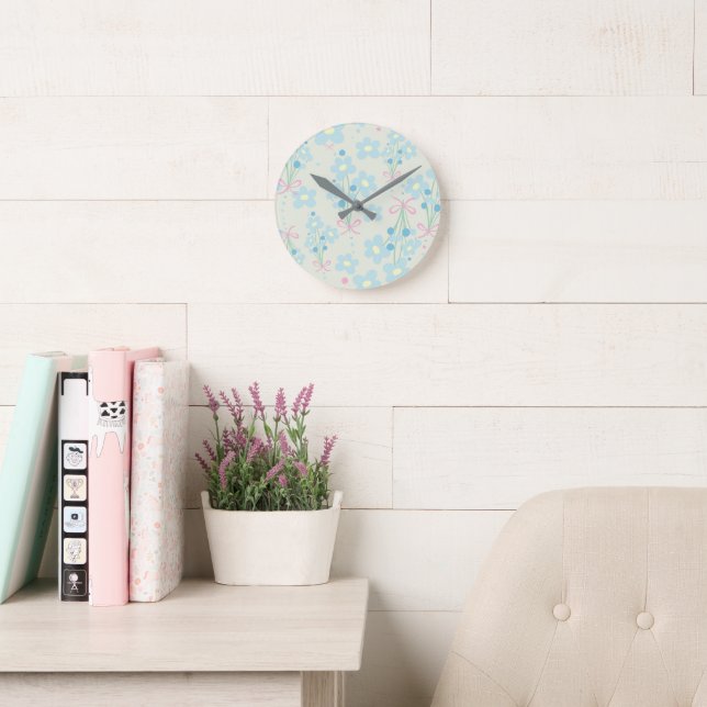 Soft Blue & Pink Harmony Round Clock (Reading Room)
