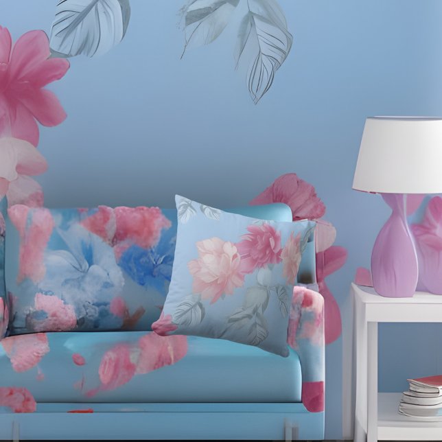 Soft Blue pink silk flowers fabric Cushion (Creator Uploaded)