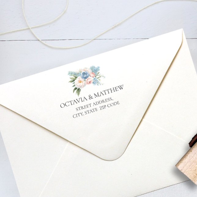 SOFT BLUE PINK WHITE BOUQUET WEDDING PRE PRINTED ENVELOPE (Creator Uploaded)
