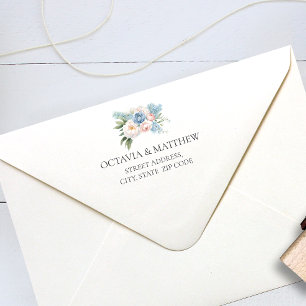 SOFT BLUE PINK WHITE BOUQUET WEDDING PRE PRINTED ENVELOPE