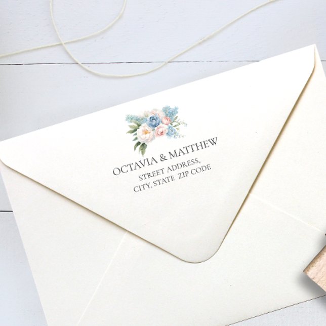 SOFT BLUE PINK WHITE BOUQUET WEDDING PRE PRINTED ENVELOPE (Creator Uploaded)