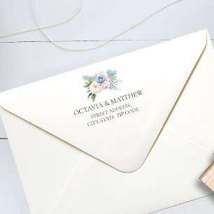 SOFT BLUE PINK WHITE BOUQUET WEDDING PRE PRINTED ENVELOPE