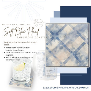 Soft Blue Plaid Square Sandstone Coaster