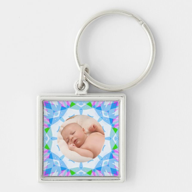 Soft Blue Pretty Pastels Custom Photo Mother’s Day Key Ring (Front)