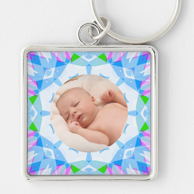 Soft Blue Pretty Pastels Custom Photo Mother’s Day Key Ring (Front)