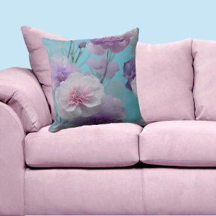 Soft Blue purple pink silk flowers fabric Cushion