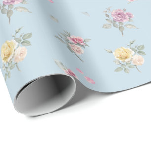 Soft Blue Rose Watercolor Floral Wrapping Paper
