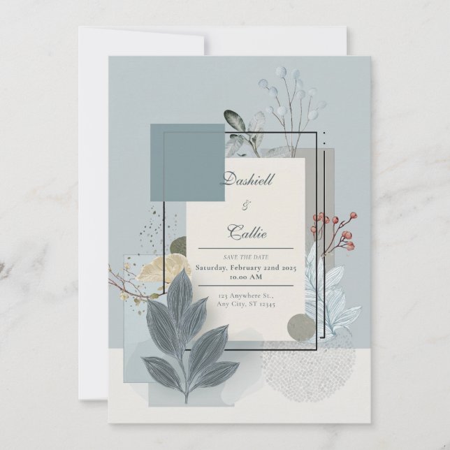 Soft Blue & Sage Floral Botanical Wedding Invitation (Front)