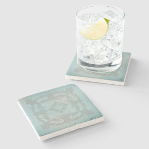 Soft blue Scrolls with an old world feel Stone Coaster