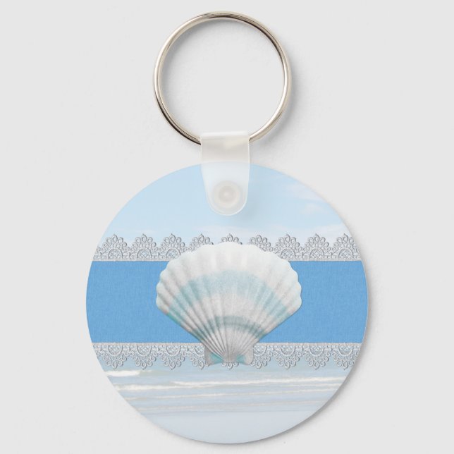 Soft Blue Seashell And Lace Key Ring (Front)