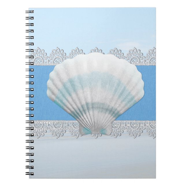 Soft Blue Seashell And Lace Notebook (Front)