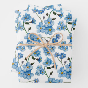 Soft Blue Spring Floral Pattern   Forget-Me-Not Wrapping Paper Sheet