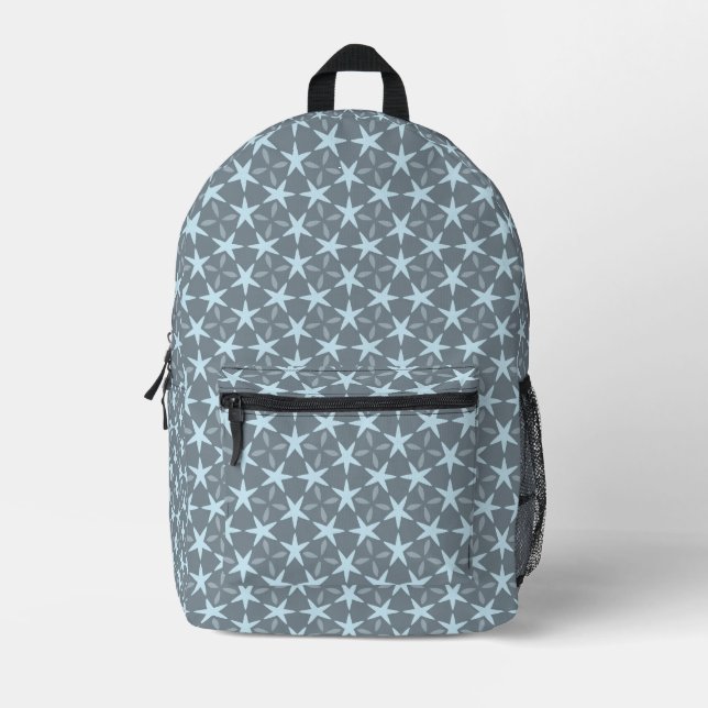 Soft Blue Starburst on Slate Grey Pattern Printed Backpack (Front)