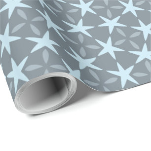 Soft Blue Starburst on Slate Grey Pattern Wrapping Paper