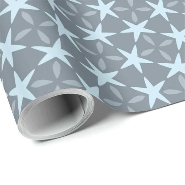 Soft Blue Starburst on Slate Grey Pattern Wrapping Paper (Roll Corner)