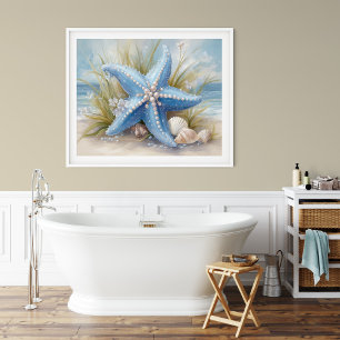 Soft Blue Starfish Coastal Wall Art Print   Poster