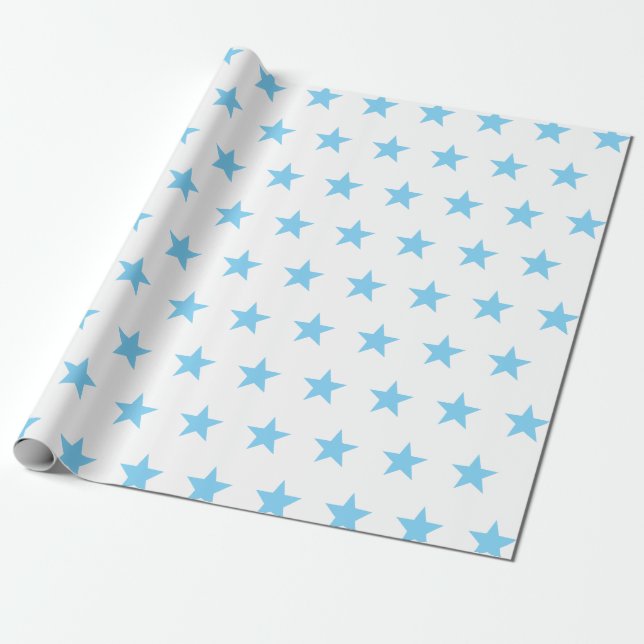 Soft Blue Stars Wrapping Paper (Unrolled)