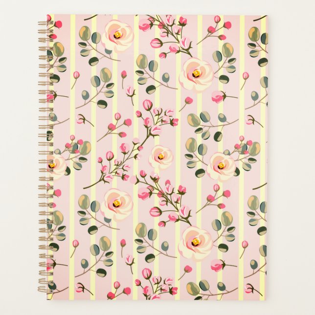 Soft Blue Stripe Floral  Planner (Front)