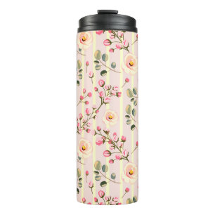 Soft Blue Stripe Floral  Thermal Tumbler