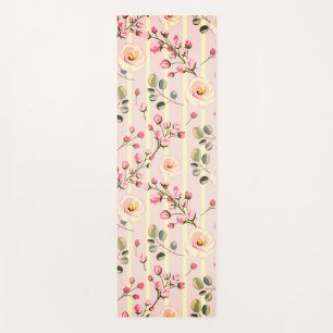 Soft Blue Stripe Floral  Yoga Mat