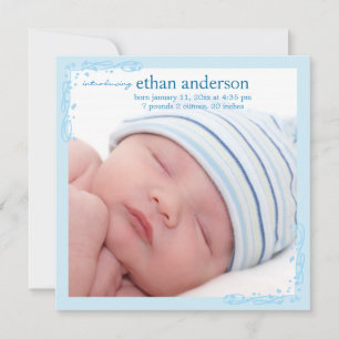 Soft Blue Swirl Baby Boy Photo Birth Announcement