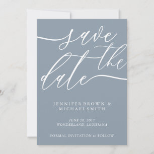 Soft Blue Theme Wedding Custom Photo Calligraphy Save The Date