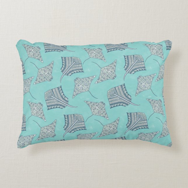 Soft Blue Tribal Stingrays Decorative Cushion (Front)