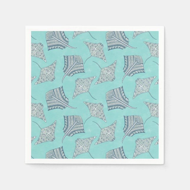 Soft Blue Tribal Stingrays Napkin (Front)