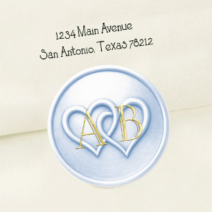 Soft Blue Two Hearts Intertwined Monogram Wedding Classic Round Sticker