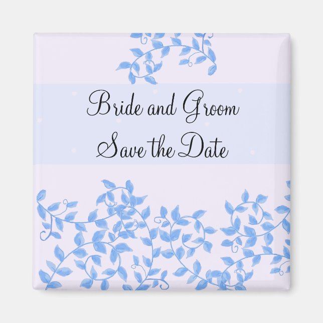 Soft Blue Vines Save the Date Magnet (Front)