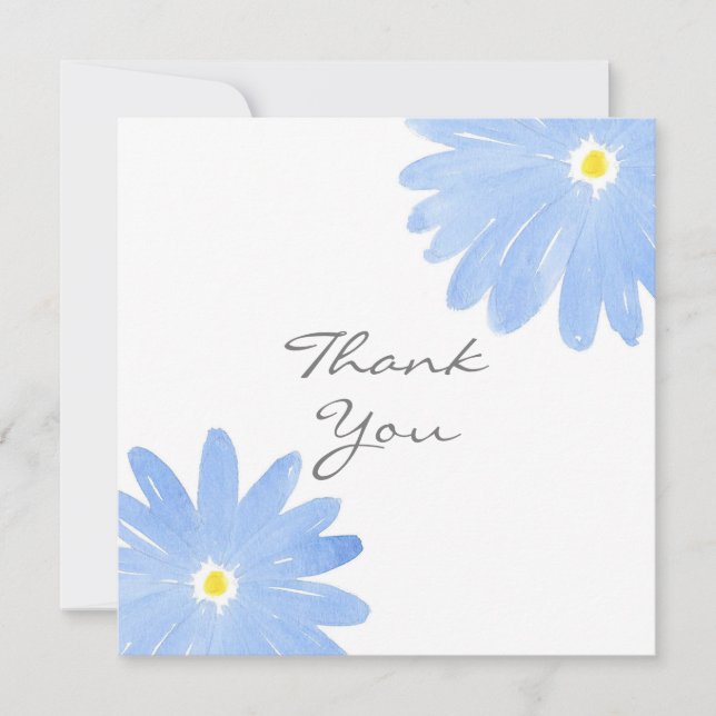 Soft Blue Watercolor Daisies Thank You Card (Front)